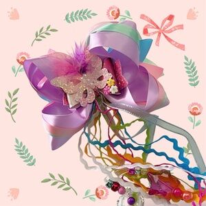 Butterfly Accessories Girls Hair Bow Clip with Colorful Ribbons Handmade. NEW
